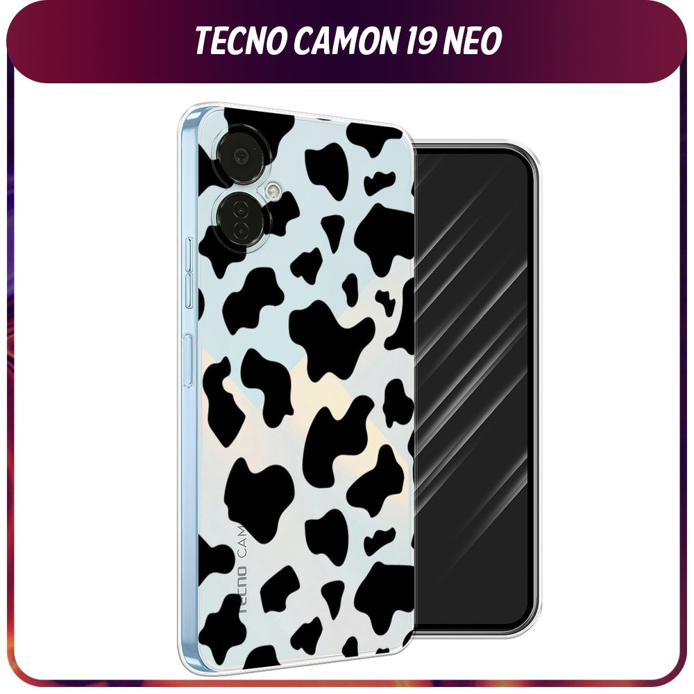 Силиконовый чехол на Tecno Camon 19 Neo / Текно Камон 19 Нео "Черные пятна коровы", прозрачный  #1