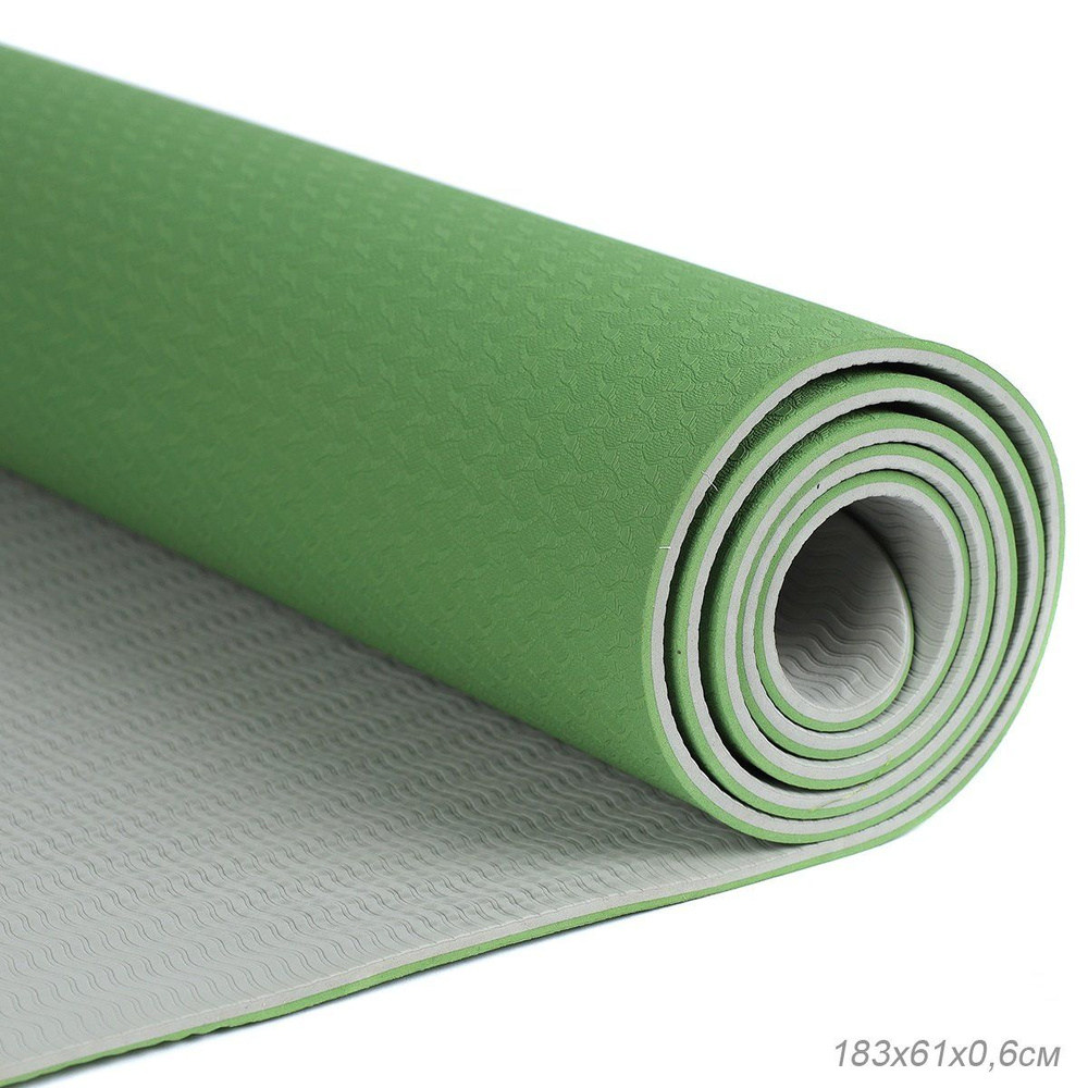 Коврик для йоги и фитнеса спортивный гимнастический двухслойный 183х61х0,6 см, зеленый  #1