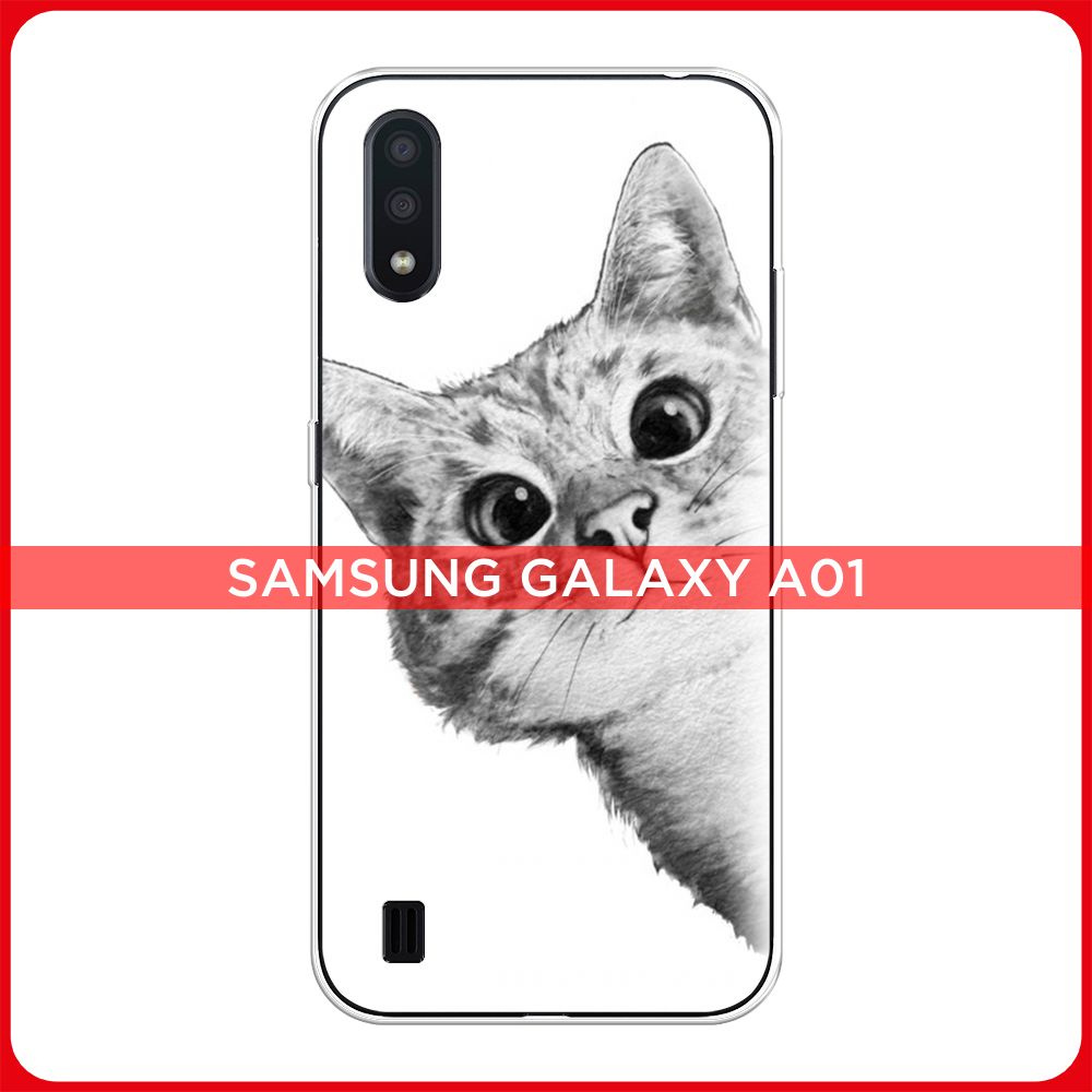 Силиконовый чехол на Samsung Galaxy A01 / Самсунг A01 Кот рисунок  черно-белый - купить с доставкой по выгодным ценам в интернет-магазине OZON  (206069375)