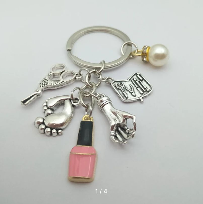 Брелок для ключей с символом профессий: мастер маникюра ногти лак Розовый с жемчужиной  #1