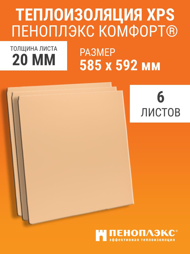 Пеноплэкс КОМФОРТ 20 мм утеплитель из экструзионного пенополистирола 592х585х20мм (6 плит) 2,07 м2 в #1