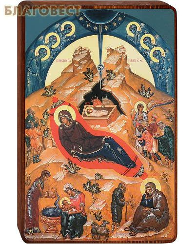 Икона "Рождество Иисуса Христа" на деревянной основе (размеры: 6х9 см).  #1