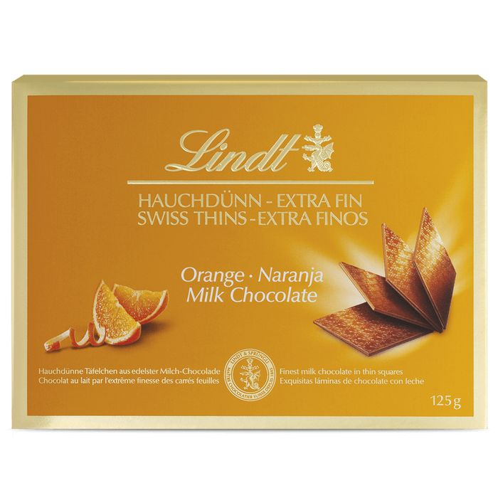 Тонкий шоколад Lindt Swiss Thins со вкусом апельсина, 125 г #1