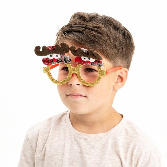 Карнавальные очки КНР "Олень", золотистые, блестящие #1