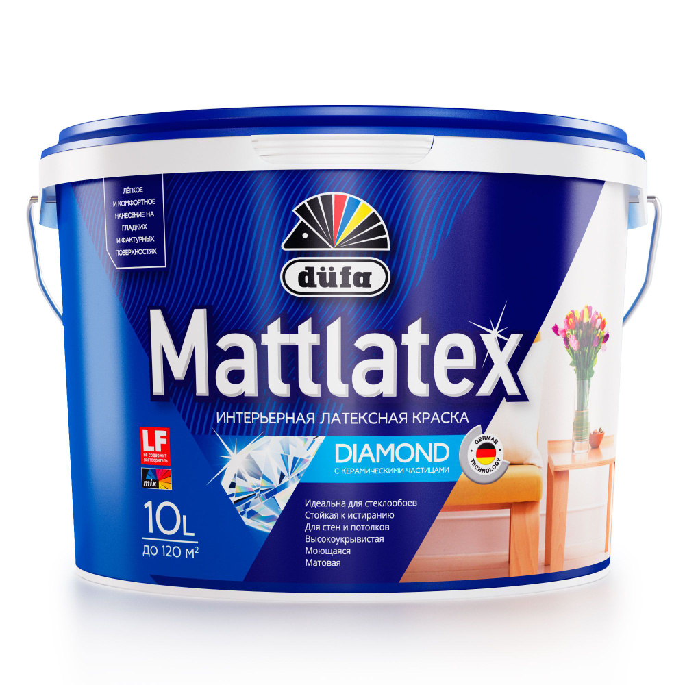 Краска для стен и потолков для влажных помещений латексная Dufa Mattlatex D100 матовая белая 9 л  #1