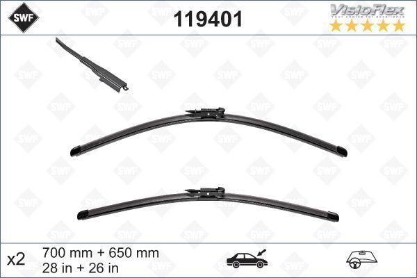 Щетки стеклоочистителя бескаркасные 700 мм + 650 мм SWF 119401 для а/м Peugeot 307  #1