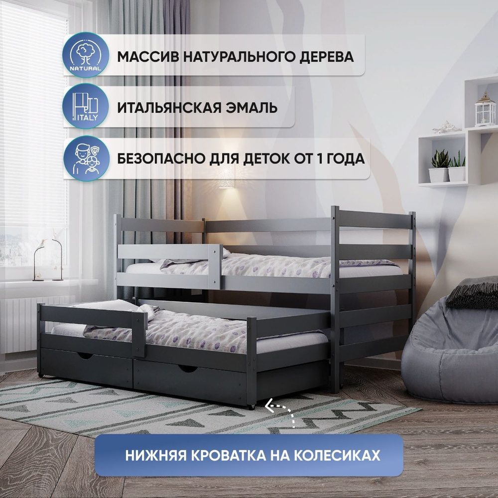 Кровать детская 87х167х96 см, New Kids Софа двухъярусная/раздвижная ...