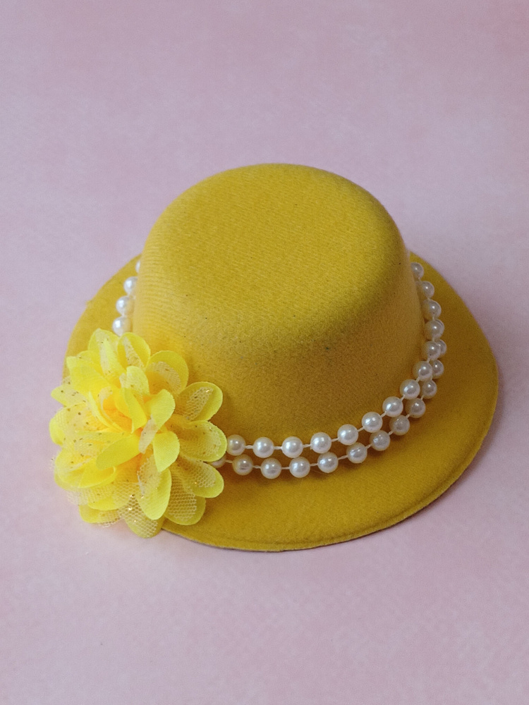 Шляпка на заколках Элегант, Желтая шляпка, желтый цветок  #1