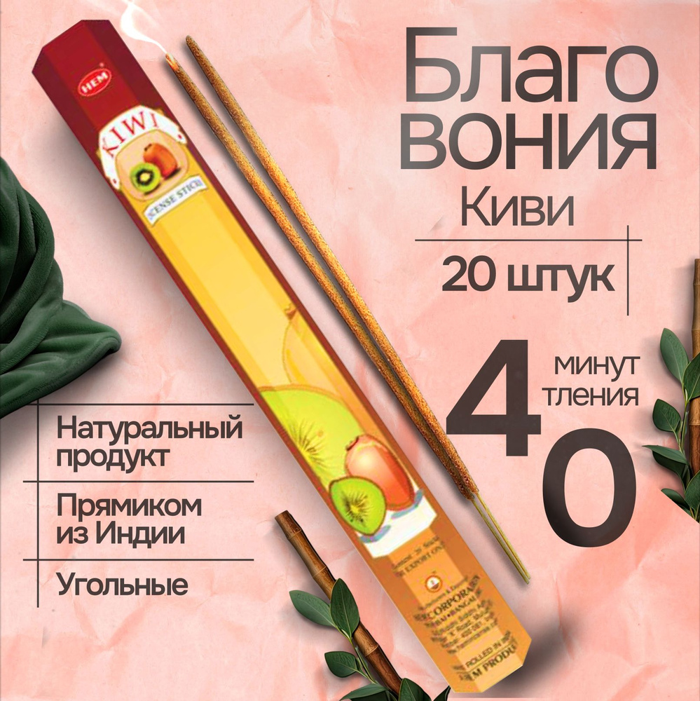 Благовония палочки HEM Kiwi (Киви), 20 шт #1