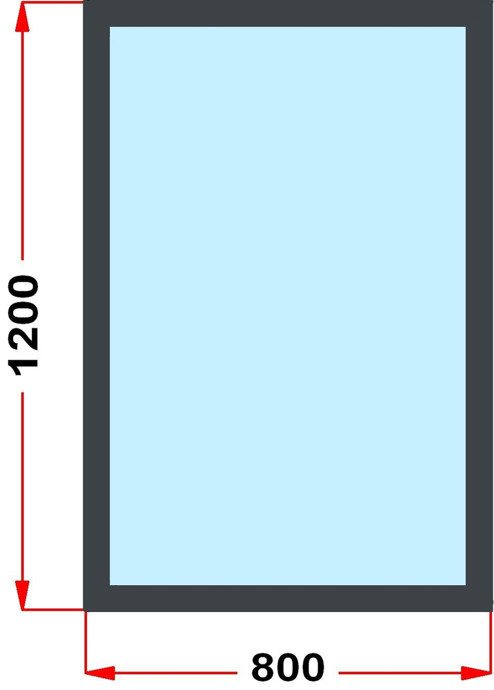 Окно пластиковое, профиль 60 мм (1200 x 800), не открывающееся, стеклопакет 3 стекла, темно-серое снаружи, #1