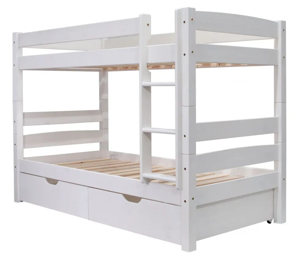 Двухъярусная белая кровать 90х200 Дана из массива сосны