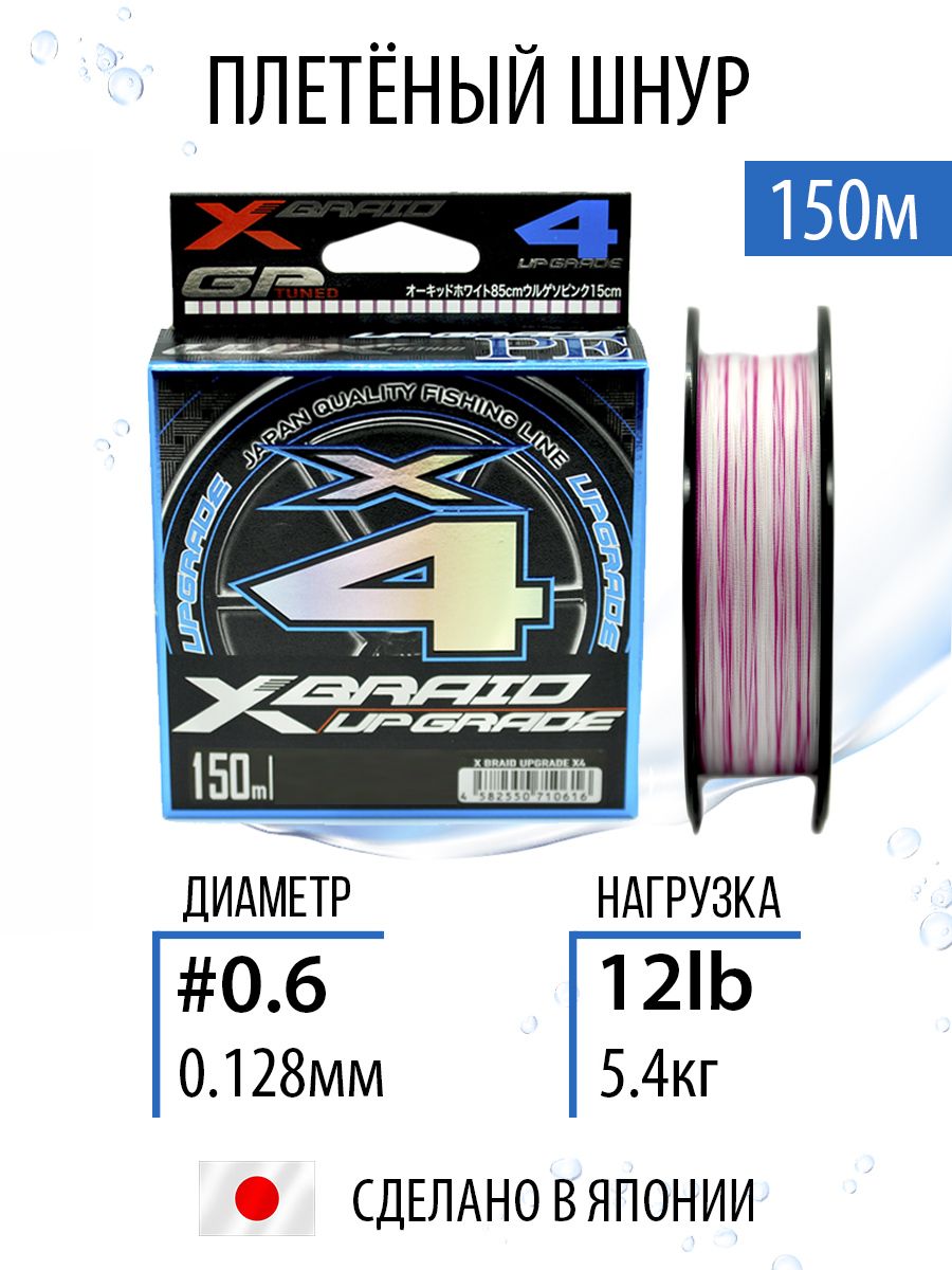 ПлетёныйшнурдлярыбалкиYGKX-BraidUpgradeX4#0.6/12lb150m,плетёнкарыболовная,лескадляспиннинга.