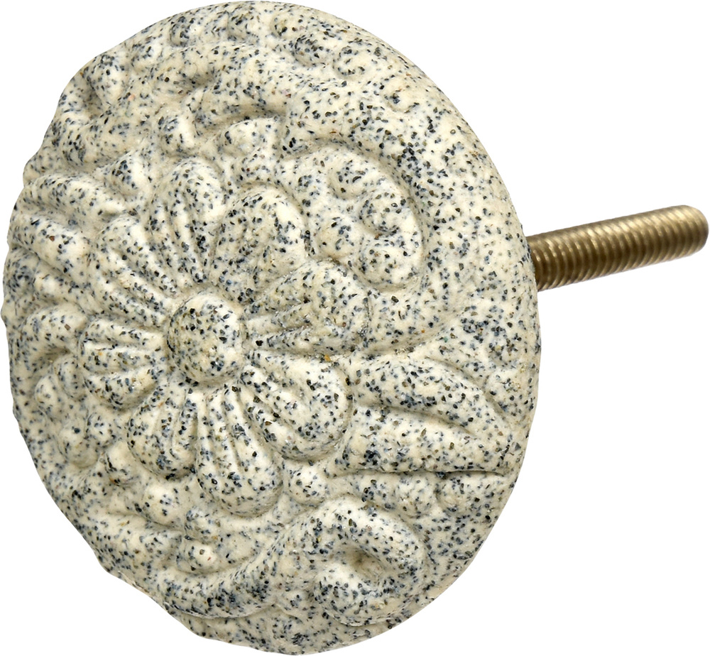 BLUMEN HAUS Ручка керамическая для мебели "Каменный цветок", цвет белый матовый, керамика, сталь.  #1
