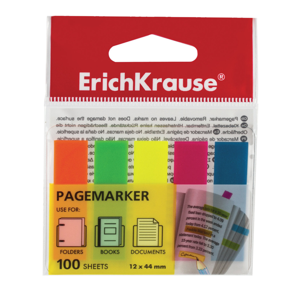 Закладки клейкие Erich Krause "Neon", 44х12 мм, 5 цветов х 20 листов (31177)  #1