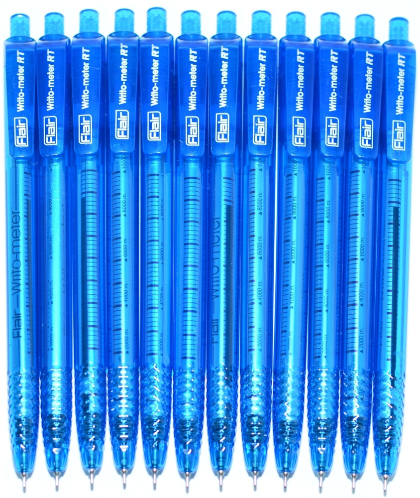 Ручка шариковая Flair Writo-Meter 12 шт. 0,6 мм пишет 10 км автоматическая синяя длина письма 10000 метров #1