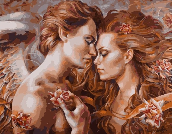 Картина по номерам на холсте 40х50 40 x 50 на подрамнике "Ангел, девушка и розы." DVEKARTINKI  #1