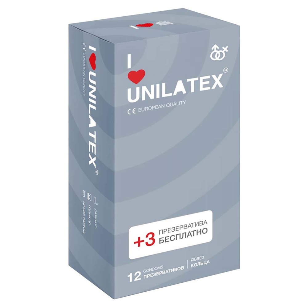 Презервативы с кольцами Unilatex Ribbed 1 уп (12+3 шт) #1