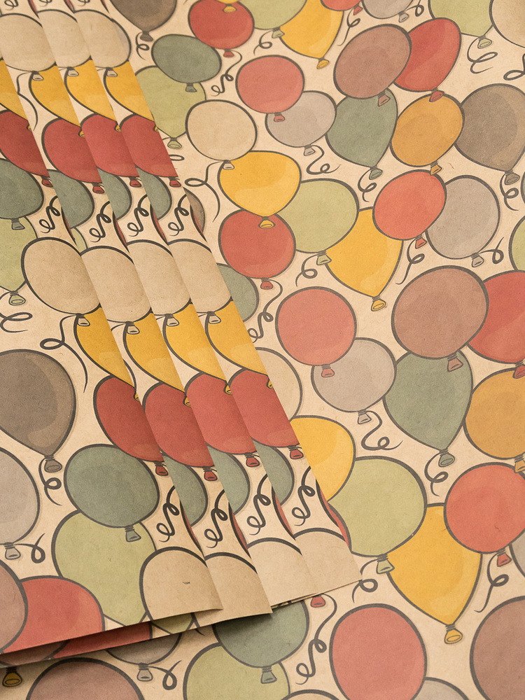 Бумага упаковочная подарочная крафт "надувные воздушные шарики", в наборе 4 листа 70х100см, Т-Пак  #1