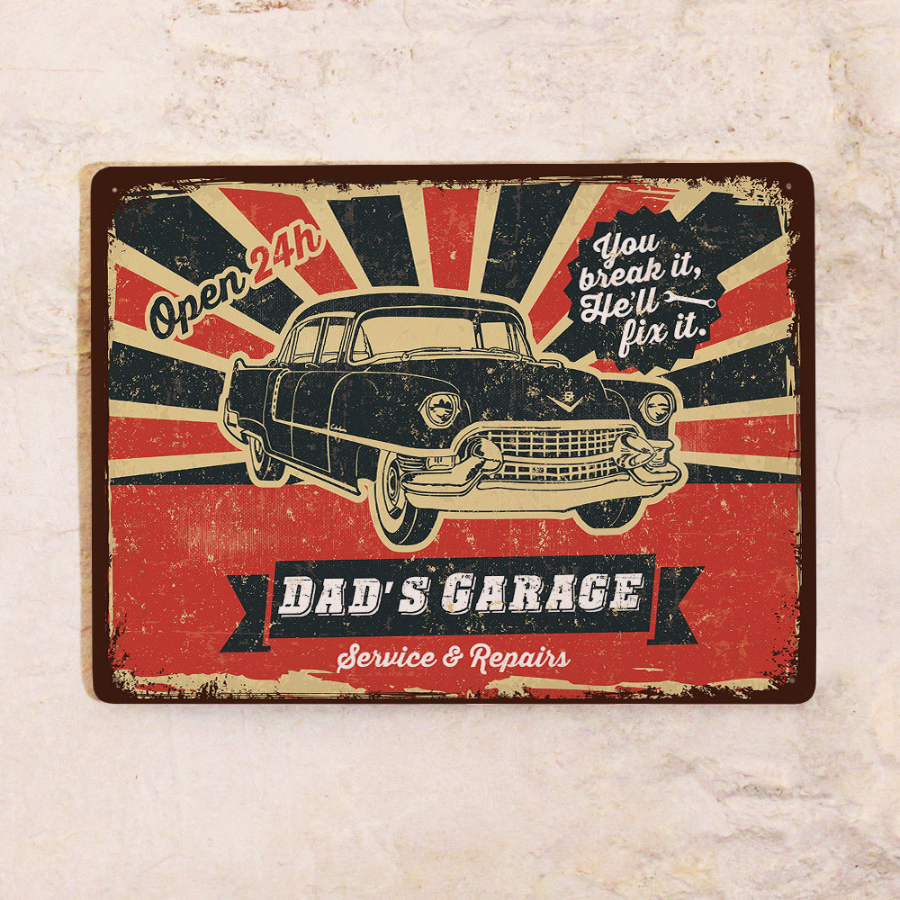 Жестяная табличка Dad's Garage, металл, 30Х40 см #1