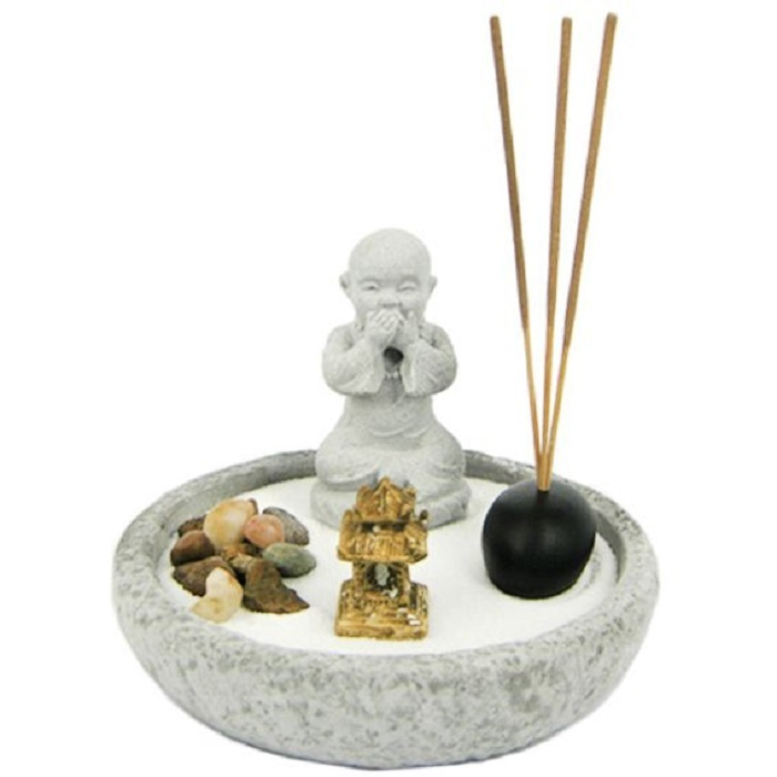 Сувенирный Дзен-сад с фигуркой мальчик монах 13 см, японский настольный релакс садик камней, подарок #1