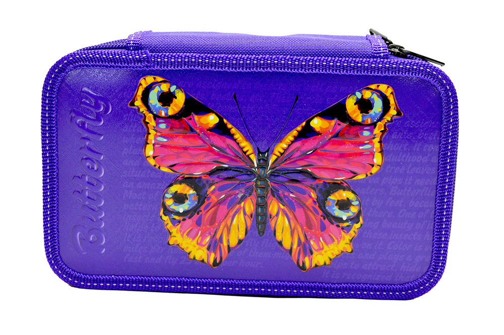 Пенал "Бабочка" 3-х секционный фиолетовый 120х205х65 мм. #1