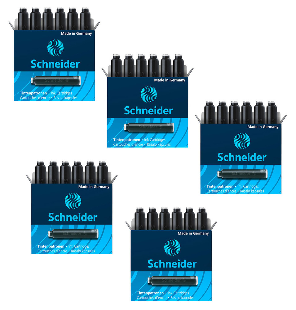 Набор картриджей с чернилами для перьевой ручки черный цвет 38 мм Schneider, 5 упаковок по 6 штук.  #1