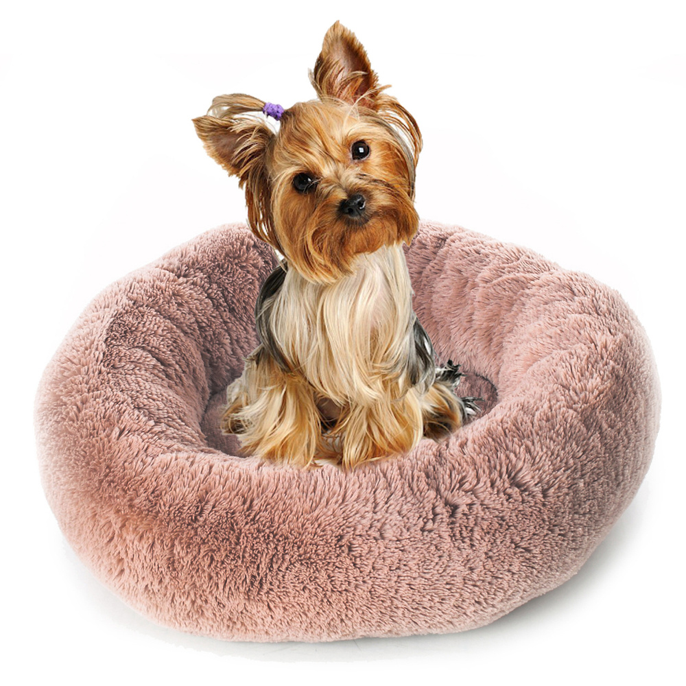 Плюшевая лежанка для собак и кошек, круглая, диаметр 40 см, Цвет: Кофейный  #1