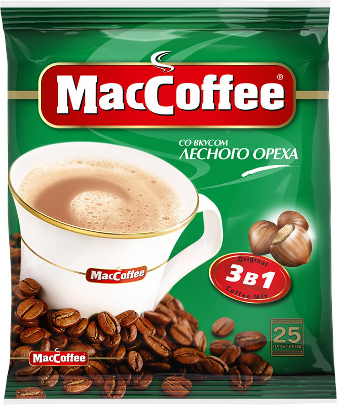 Растворимый кофейный напиток MacCoffee Hazelnut (МакКофе) со вкусом Лесного ореха 3 в 1, 25 пакетиков #1