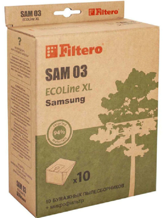 Filtero SAM 03 ECOLine XL, Мешки - пылесборники для пылесосов SAMSUNG, бумажные (комплект: 10 штук + #1