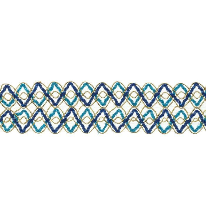 Тесьма Зигзаг , ширина 3,5 см., в рулоне 25 м., сине-голубо-золотая  #1