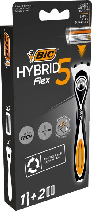 BIC Бритва "Flex 5 Hybrid", 5-лезв., увл.полоска, плавающая головка + лезвие-триммер (1 станок, 2 кассеты) #1