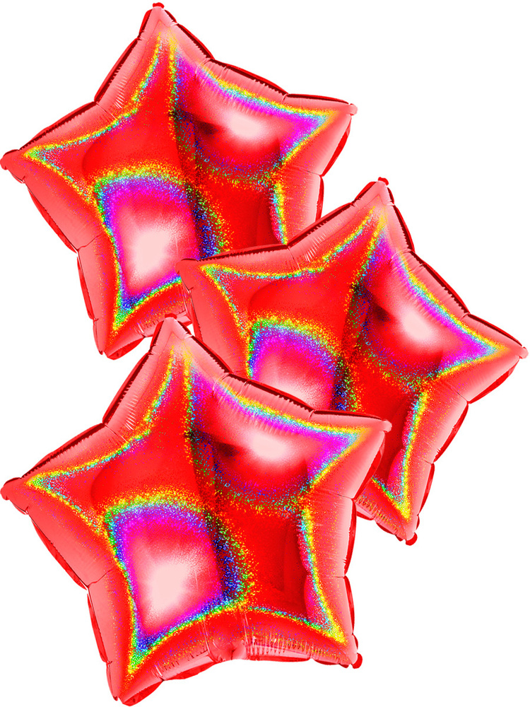 Воздушные шары фольгированные Grabo звёзды Голографические, красные, 46 см, 3 шт  #1