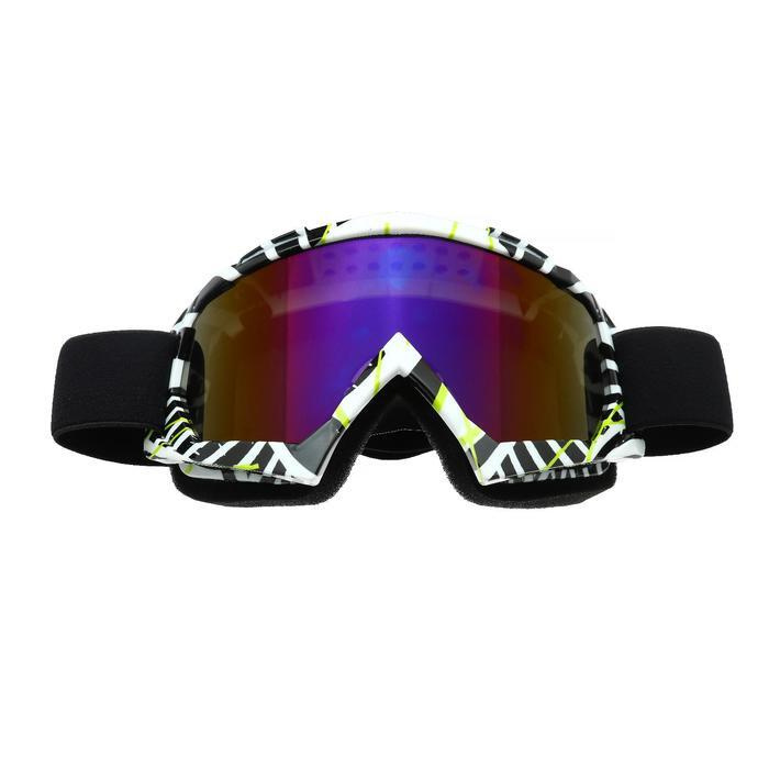 Очки-маска для езды на мототехнике, стекло сине-фиолетовый хамелеон, бело-черные, ОМ-19  #1