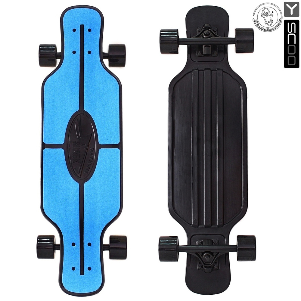 Скейтборд Y-SCOO Longboard Shark пластик 79х22 с сумкой BLUE/black #1