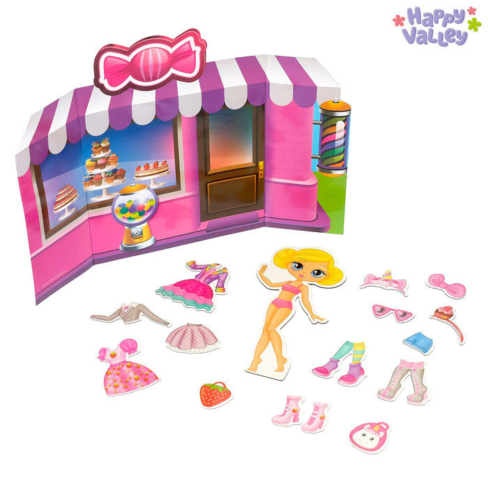 Магнитный набор с куклой, фоном и наклейками "Сладкая штучка"  #1