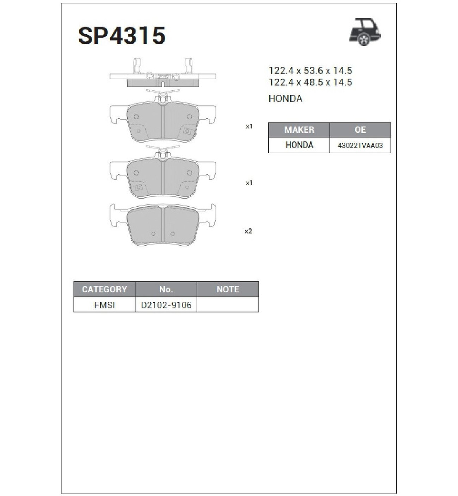 Sangsin Brake Колодки тормозные дисковые Задние, арт. SP4315 #1