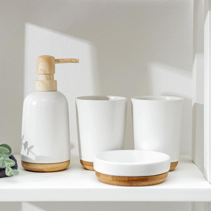 Набор аксессуаров для ванной комнаты Эко, 4 предмета (мыльница, дозатор для мыла, 2 стакана), цвет белый #1