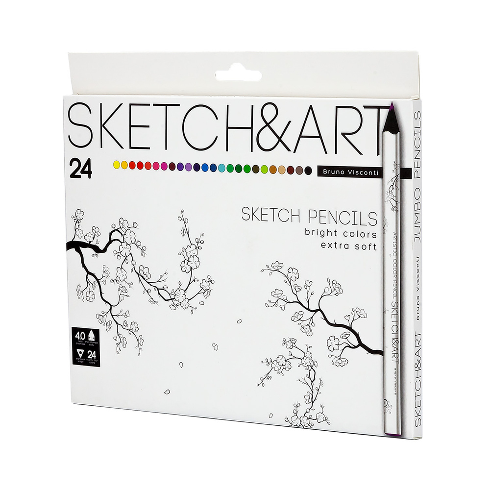 Скетч карандаши цветные "SKETCH&ART" утолщенные, грифель 4 мм, 24 цв. Арт. 30-0115  #1