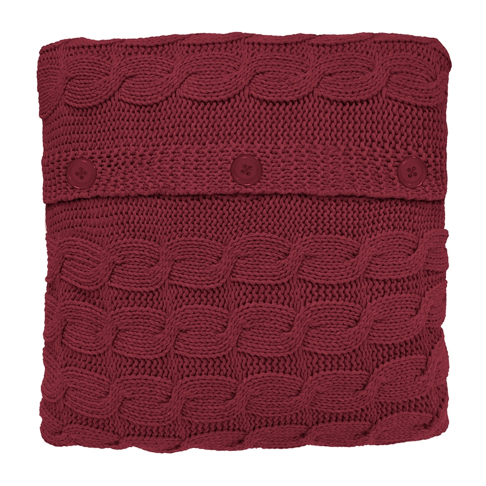 QWERTY Чехол на подушку вязаный, с пуговицами, ''Nordvic'', 50*50 см, цвет ''Вишневый'', 60% хлопок, #1