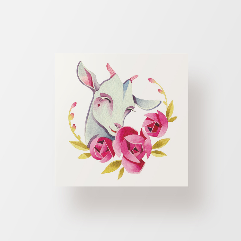 Unicorns Out Переводная татуировка "Goat in bloom" #1