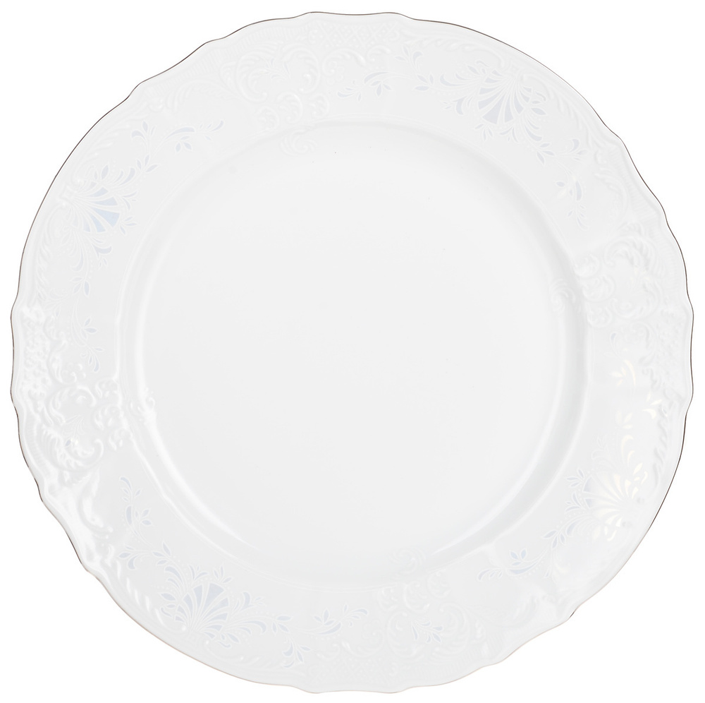 Блюдо сервировочное мелкое круглое 32 см Bernadotte, декор отводка платина, фарфор  #1