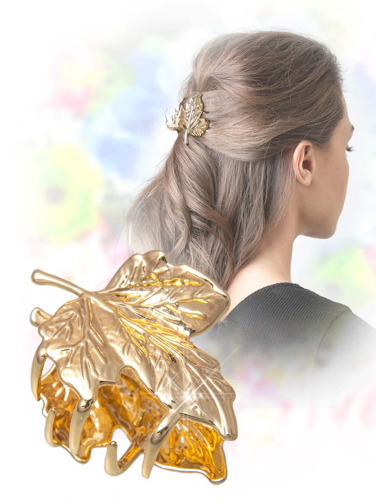 Заколка краб для волос женский Aiyony Macie H009002 металлический в виде листика  #1