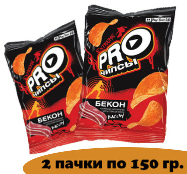 PRO-Чипсы, чипсы со вкусом бекона, произведены из свежего картофеля, 150 г, 2 пачки  #1