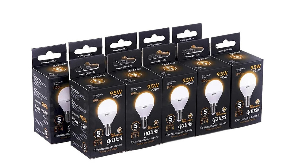 Упаковка светодиодных ламп Gauss Black LED Globe E14 9 5W 3000K 105101110 x10  #1