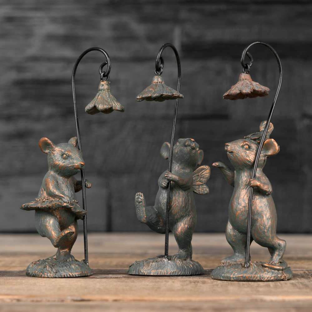Набор из 3-х статуэток Set Of 3 Small Mouses With Flowers #1