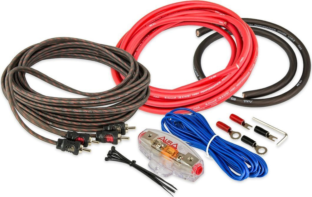 Комплект кабелей для усилителя Aura AMP-1208, 2х8AWG, красный #1