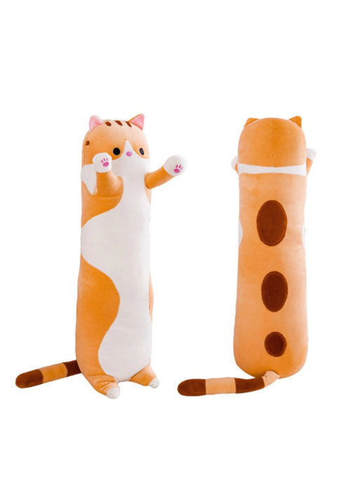 Мягкая игрушка подушка для сна кот батон 50 см плюшевый, рыжий / Длинный кот / Антистресс  #1