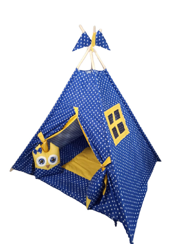 Детский Вигвам LuBaby желто-синий с пледом 120*120, декоративными подушками  #1