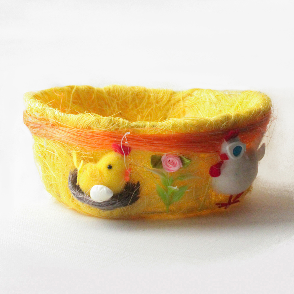 Корзинка пасхальная декоративная, для яиц, для угощений, для декора, желтая, диаметр 17 см, 1 шт.  #1