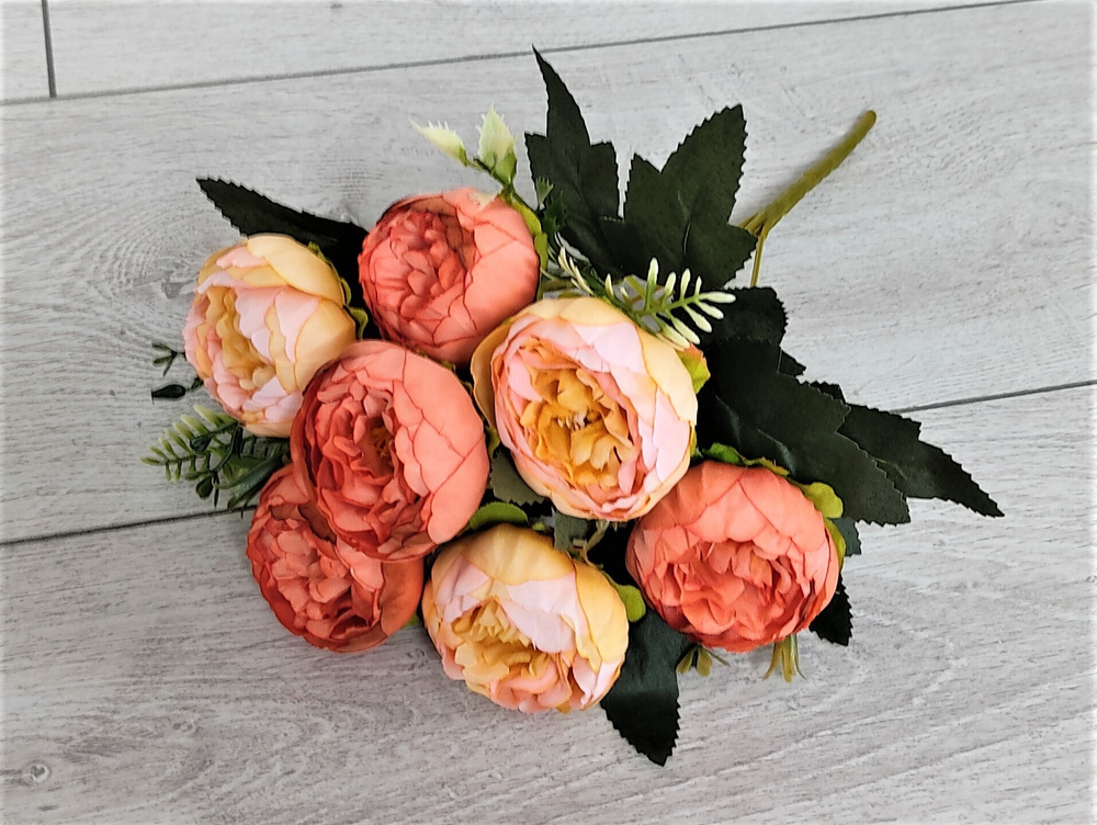 Искусственные цветы декоративные растения в упаковке 1 куст "махровые пионы персиковые" композиция для #1
